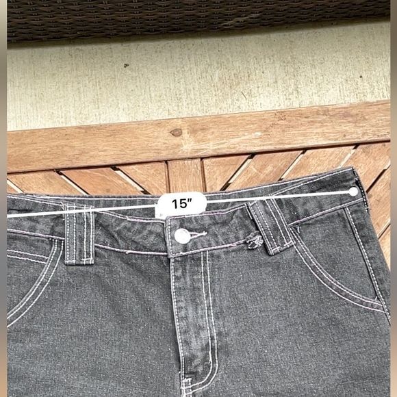 THEFREEYOGA NWT Black Denim White Stitch Cut Off Frayed Shorts - Picture 5 of 5